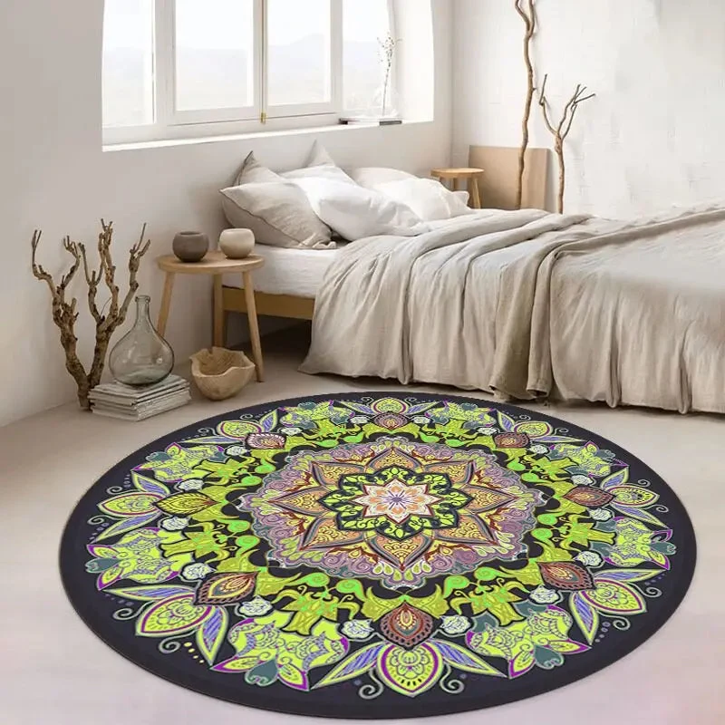 Tapis rond exotique vert