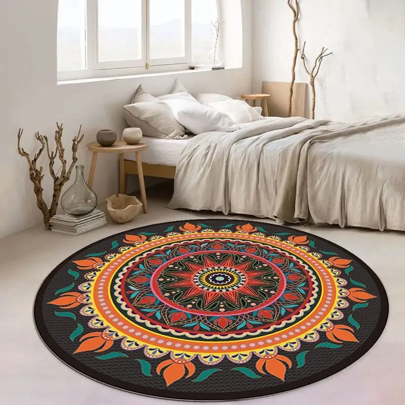 Tapis rond exotique orange