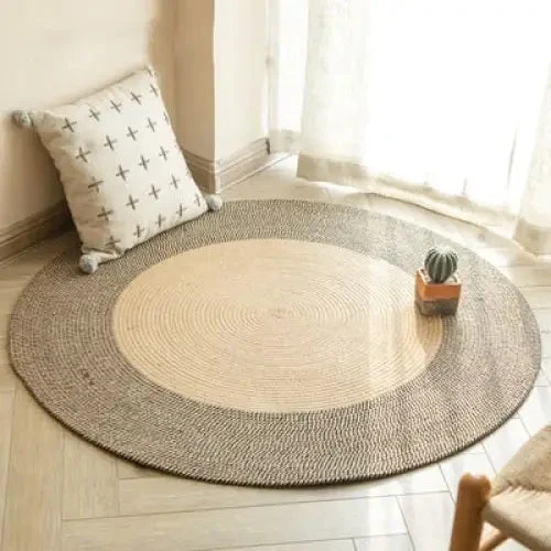 Tapis rond de jute bord noir