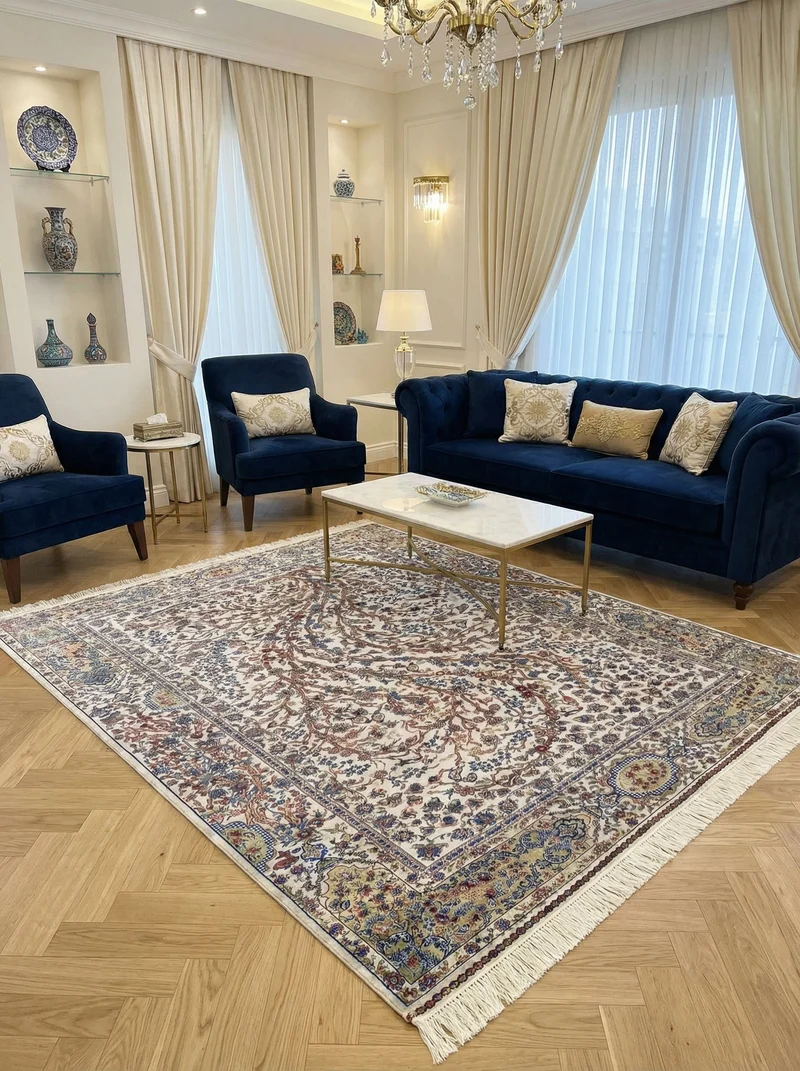 Tapis Persan Effet Soie Crème - Samara N°11