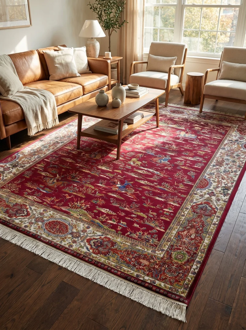 Tapis Persan Effet Soie Rouge - Samara N°10
