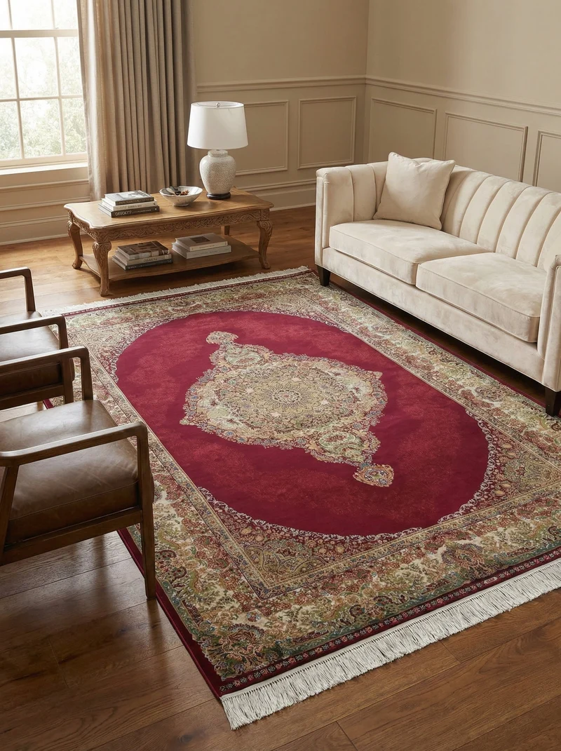 Tapis Persan Effet Soie Rouge - Samara