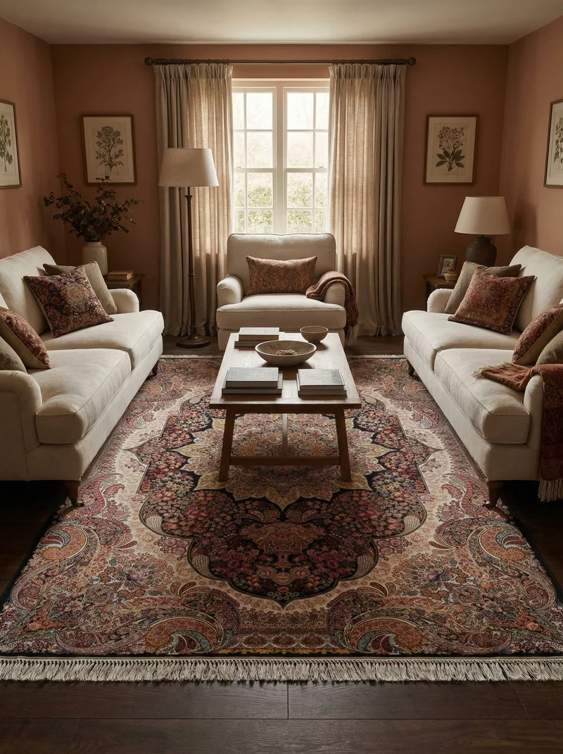 Tapis Persan Bleu Marine et Rose - Isfahan N°10