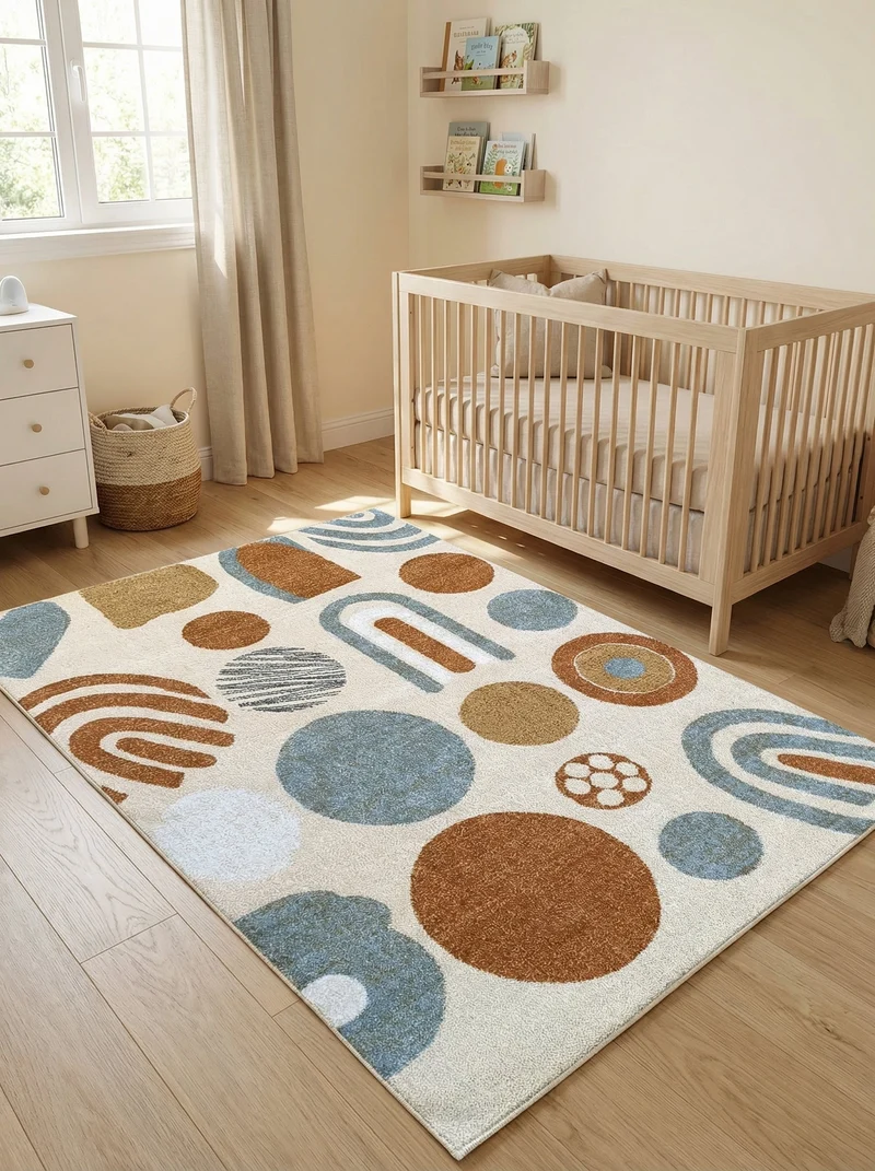 Tapis Enfant Formes Colorées Crème et Bleu - Lumino