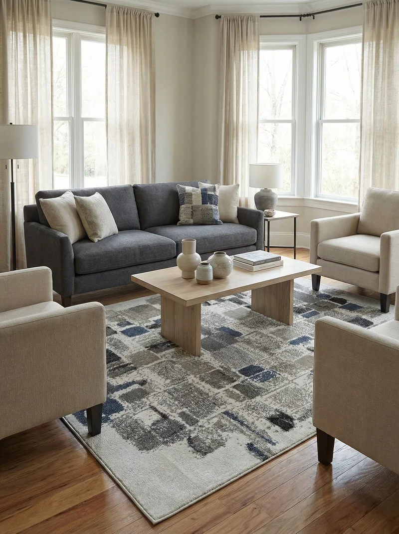 Tapis Moderne Gris et Bleu - Fidelia