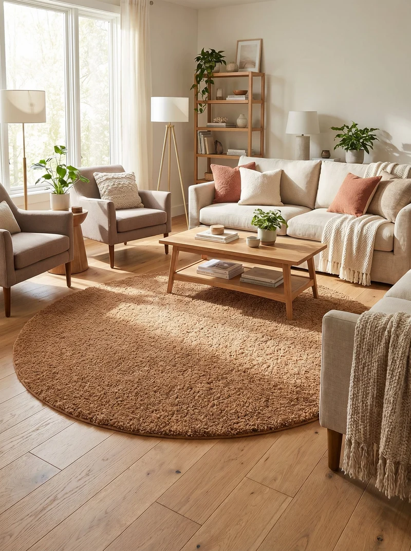 Tapis Lavable Rond Shaggy Marron - Sahel