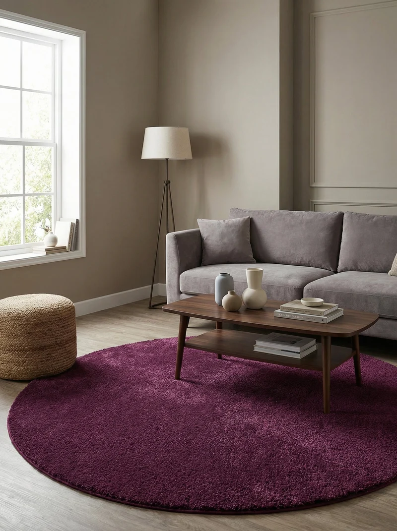 Tapis Lavable Rond Shaggy Aubergine - Sahel