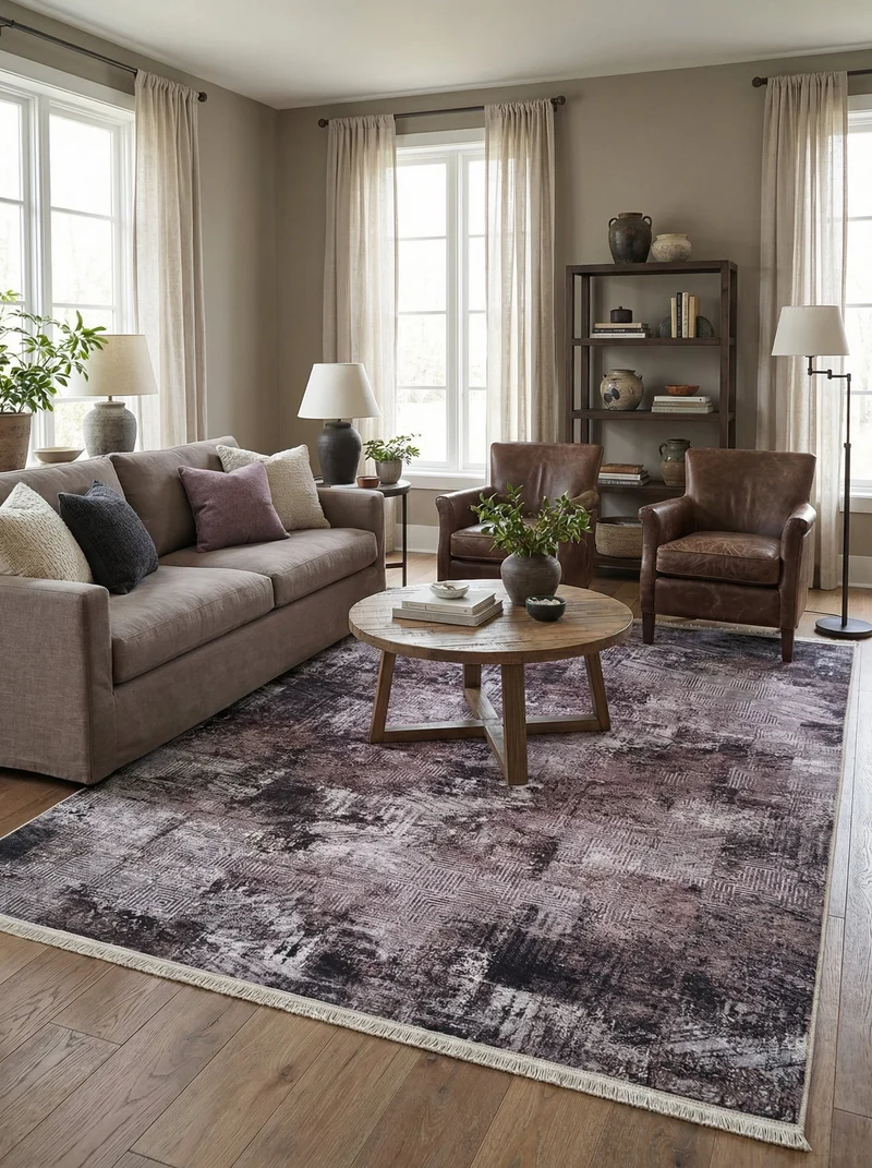 Tapis Lavable Vintage Mauve et Anthracite - Terrazzo