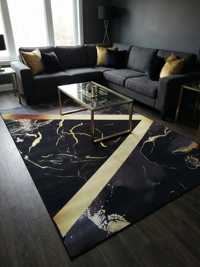 Tapis Lavable Design Noir et Or 12 - Onyx