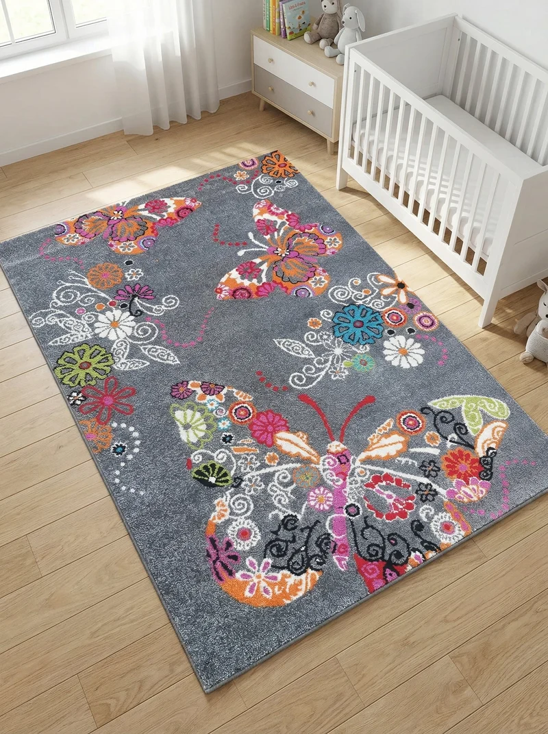 Tapis Enfant Papillons Gris - Bambino