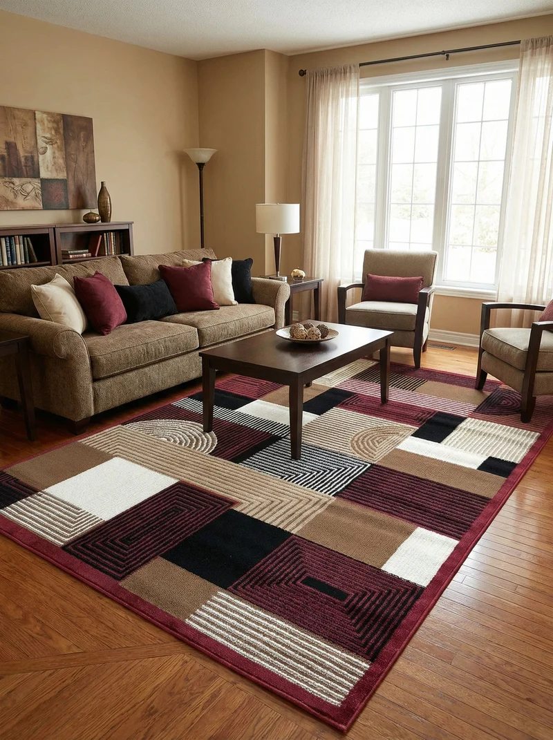 Tapis Géométrique Rouge & Marron - Valore