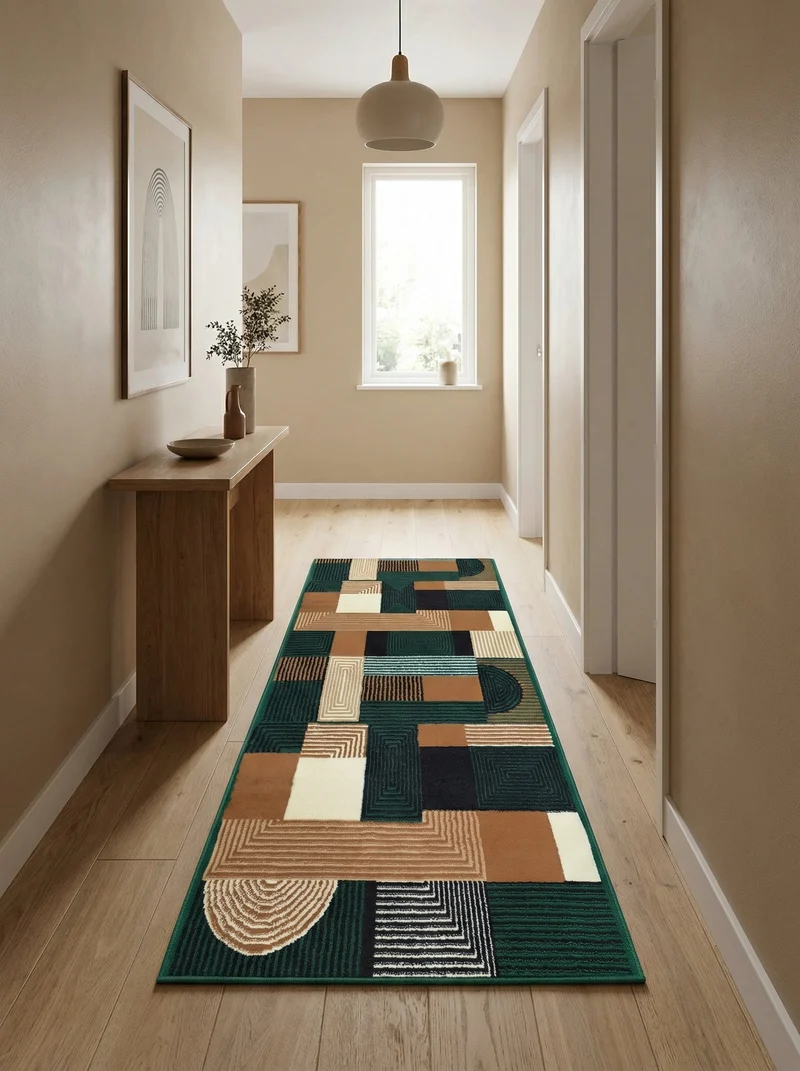 Tapis de Couloir Géométrique Vert & Marron - Valore
