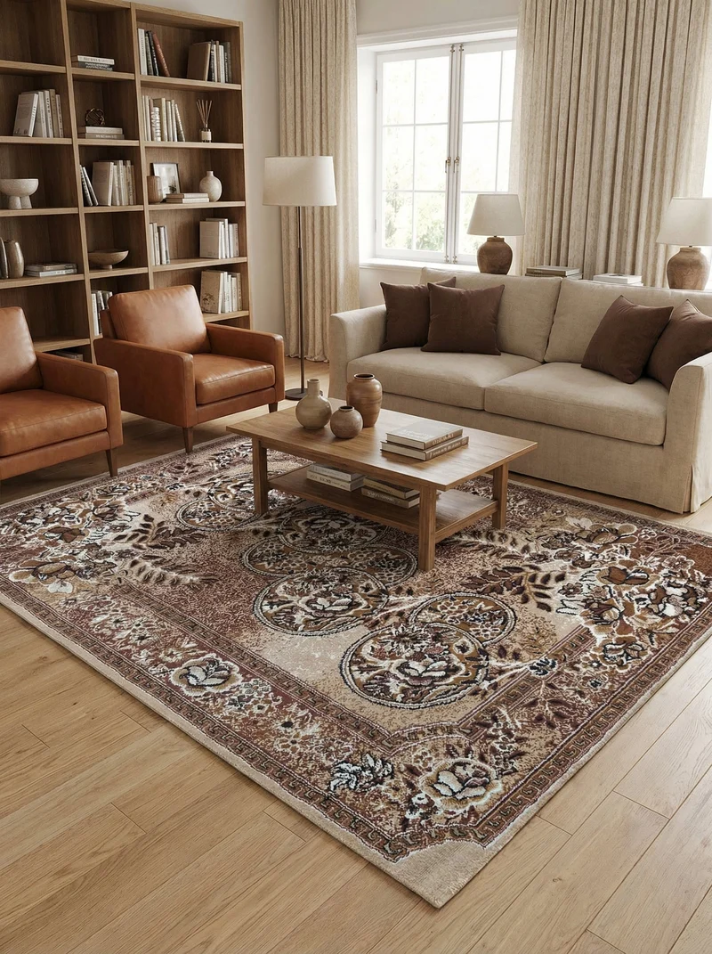 Tapis Oriental Médaillons Beige & Marron - Valore