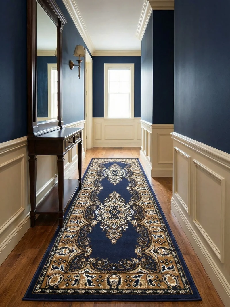 Tapis de Couloir Oriental Bleu Marine & Caramel - Valore
