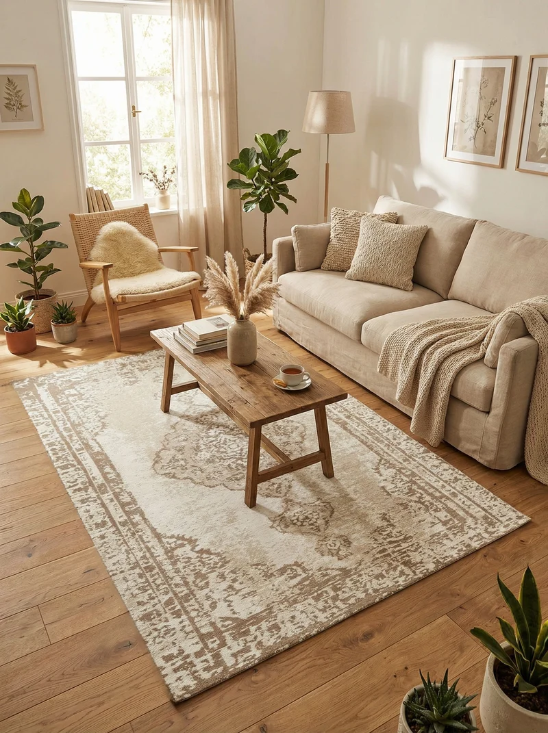 Tapis Lavable Vintage Beige Crème - Sherpa