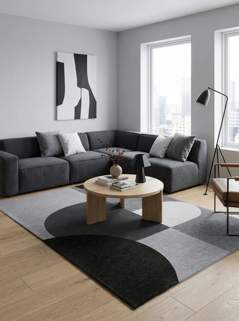 Tapis Lavable Géométrique Gris - Gabin