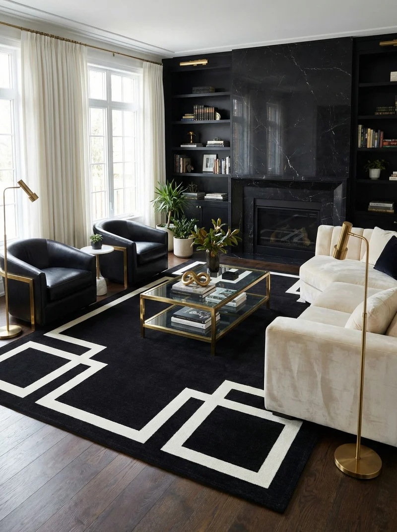 Tapis Lavable Géométrique Noir - Preston