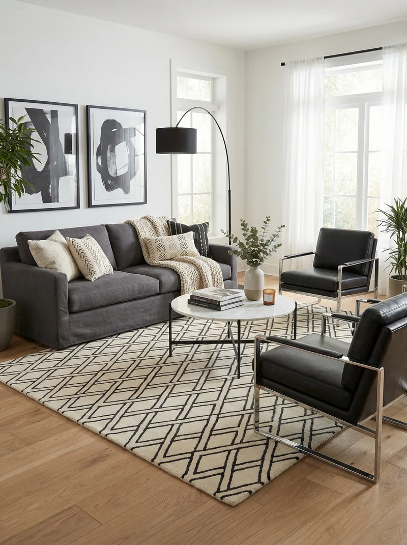 Tapis 100% Laine Ivoire & Noir - Hudson