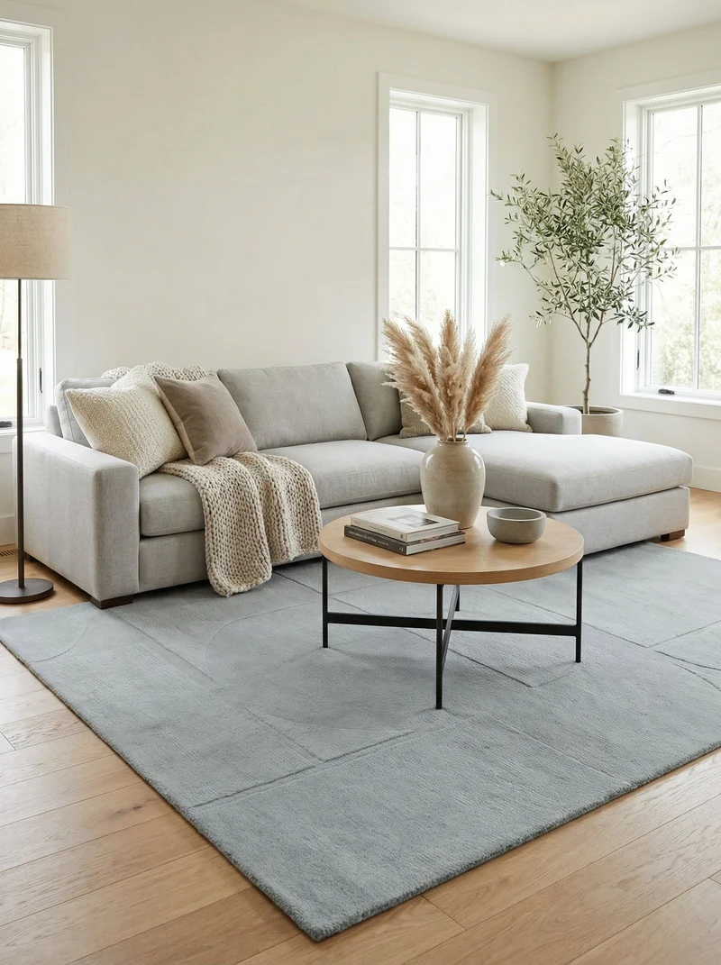 Tapis 100% Laine Gris Perle - Sentiero