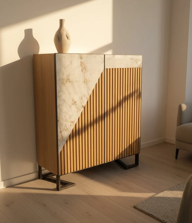 Buffet haut bois marbre EXPO MAGASIN - Oblique