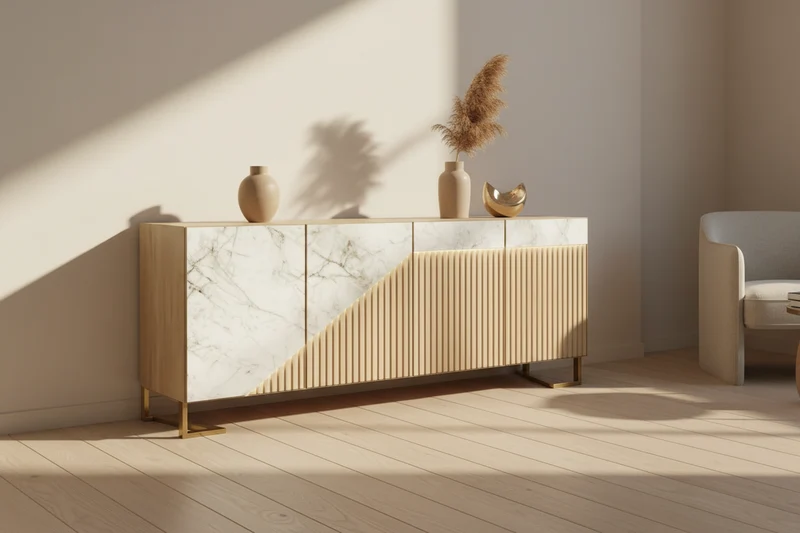 Buffet bas bois et marbre - Oblique Zagas