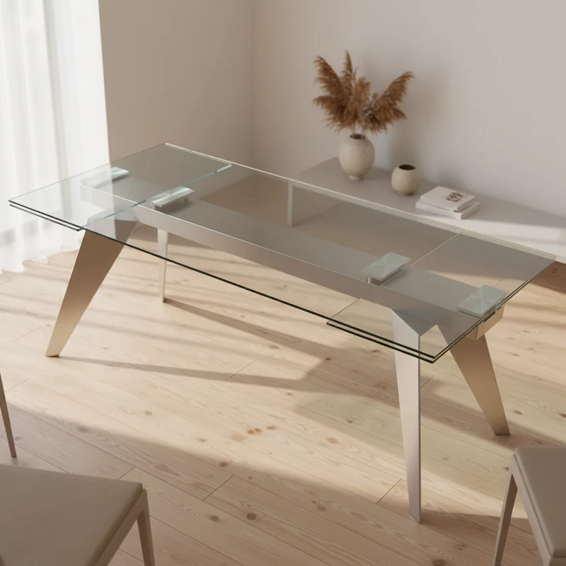 Table en verre extensible inox brossé - Andrea