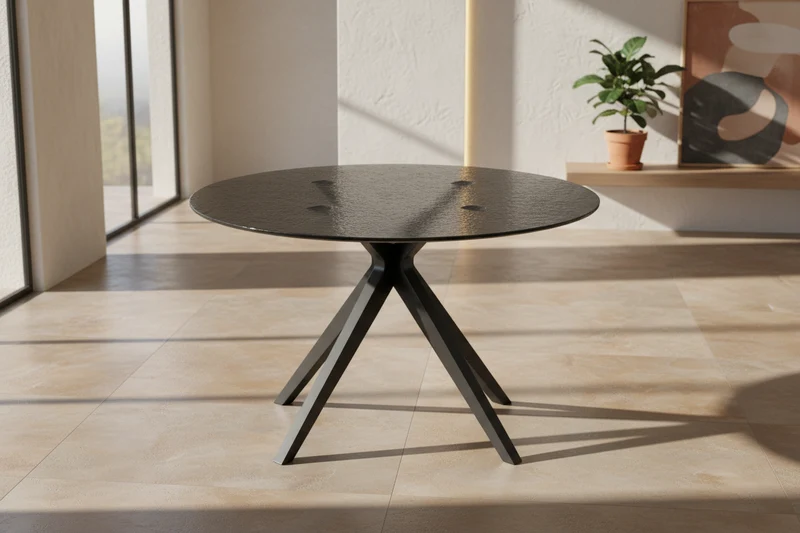 Table ronde pied croix en verre fumé - Fevy