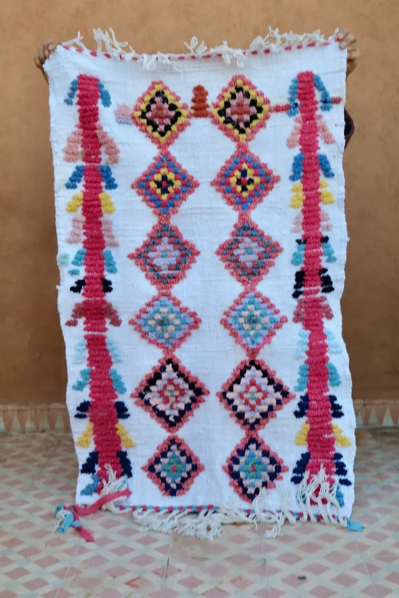Tapis Berbère Boucherouite Coloré – Coton recyclé et lavable - 72 x 110 cm