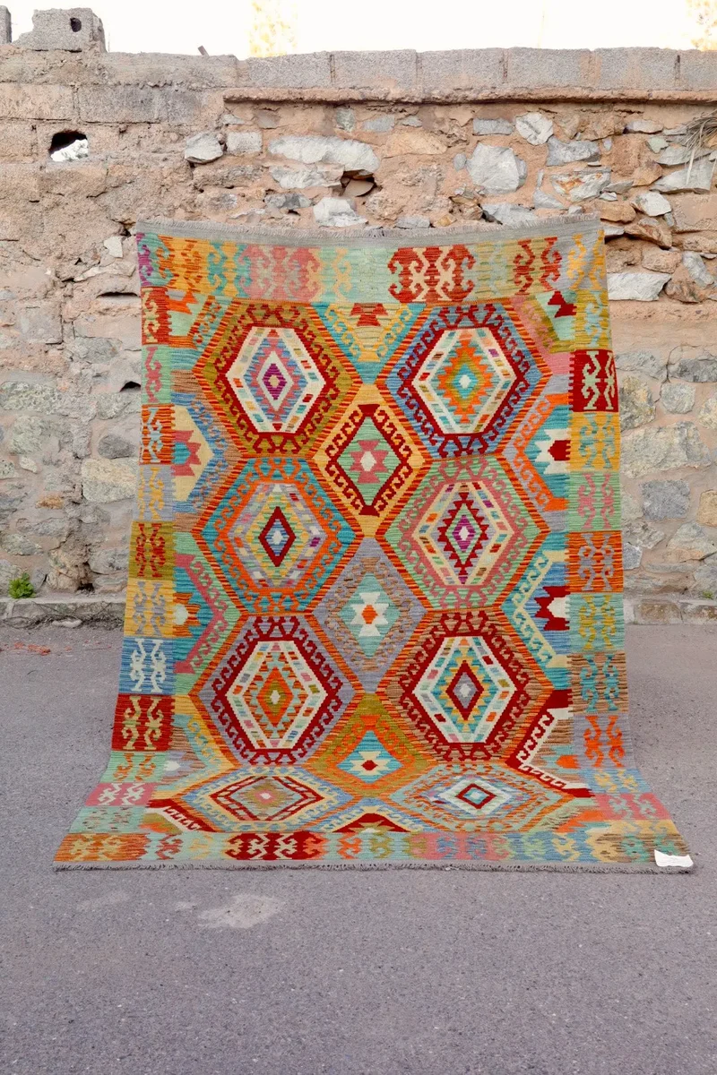 Tapis Kilim Afghan Traditionnel Multicolore - 249 x 170 cm