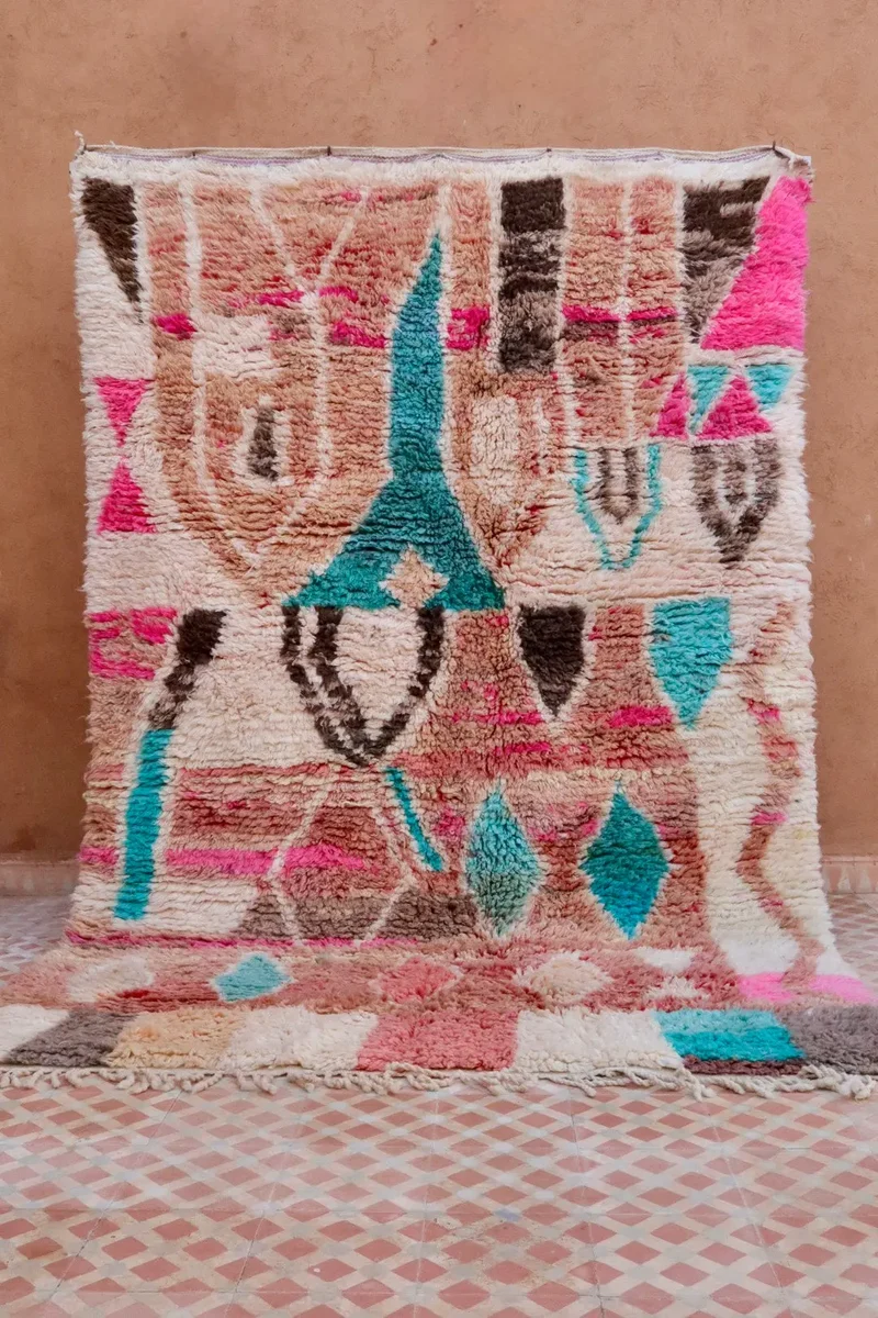 Tapis Berbère Boujad Coloré Terracotta Rose Turquoise - 252 x 165 cm
