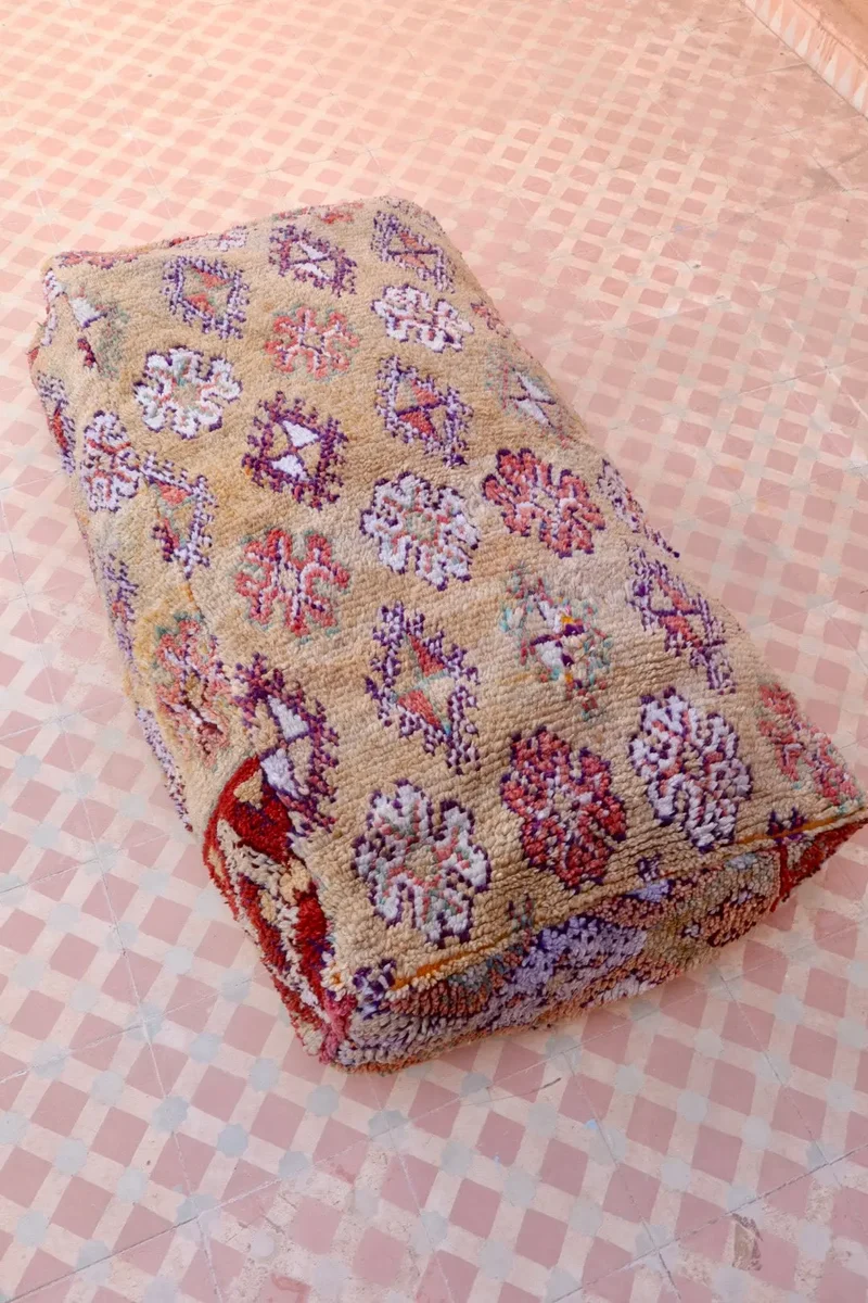 Pouf Berbère XL Beige Foncé à Motifs