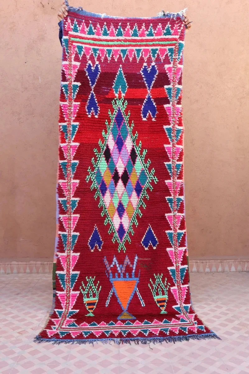 Tapis Berbère Azilal Vintage de Couloir Coloré- 210 x 78 cm