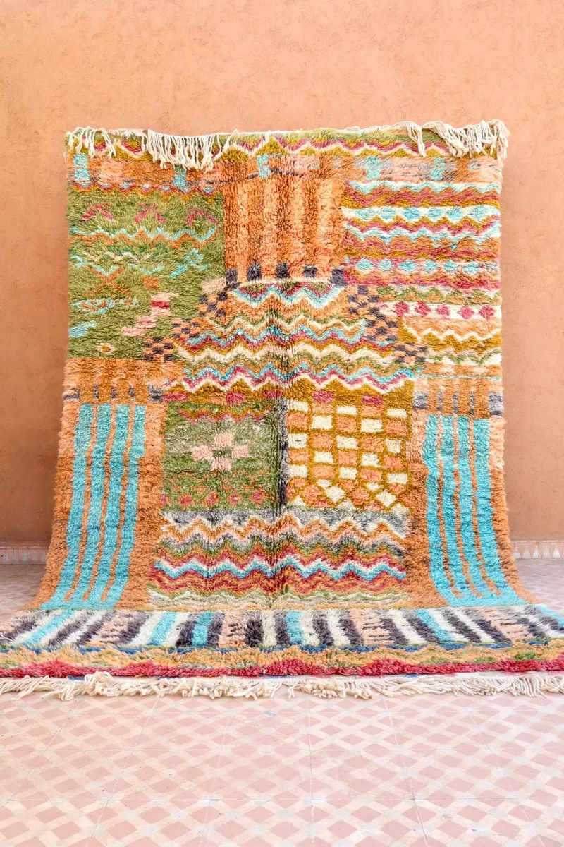 Tapis Berbère Coloré Patchwork Béni Ouarain Qualité Supérieure - 301 x 204 cm