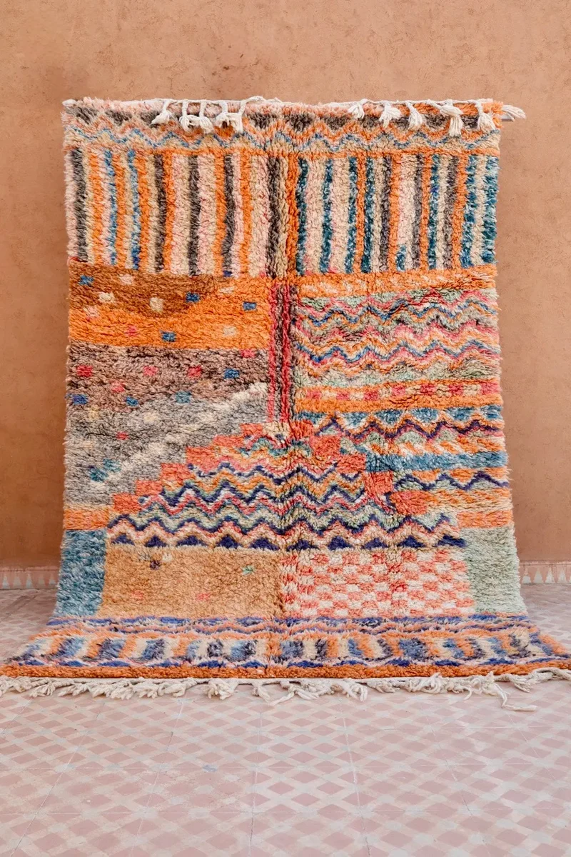 Tapis Berbère Patchwork Coloré Béni Ouarain Qualité Supérieure - 261 x 169 cm