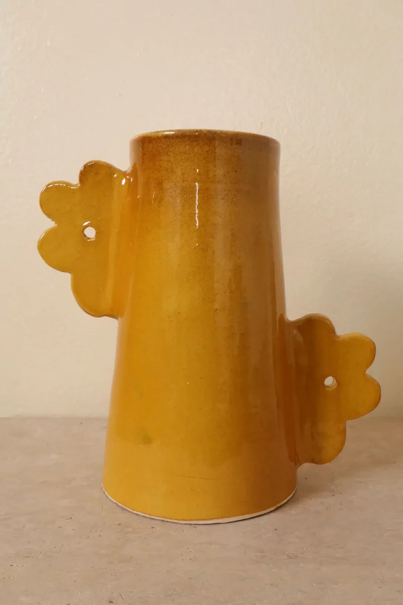 Vase Abstrait en Céramique Jaune Moutarde Fait-Main Fleurs - DAISY ©