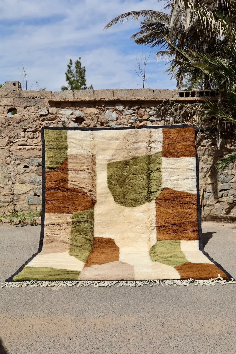 Tapis Berbère Mrirt Moderne Kaki Crème Marron - 310 x 210 cm