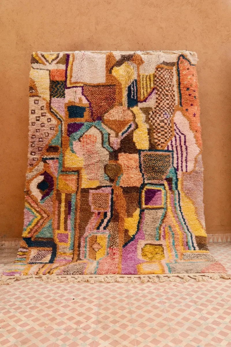 Tapis Berbère Tableau Multicolore Béni Ouarain Qualité Supérieure - 242 x 181 cm