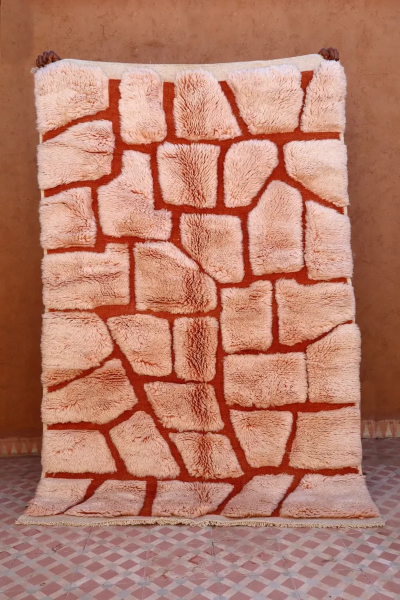 Tapis Berbère Mrirt Beige Rose Terracotta Reliefs - 191 x 127 cm