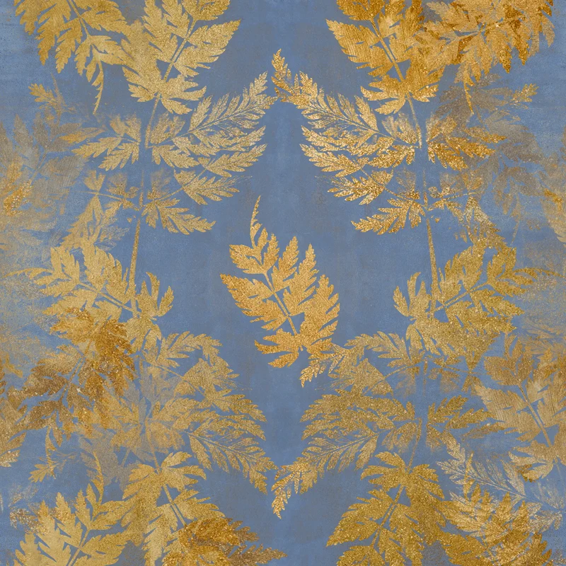 Papier peint bleu feuille d'or
