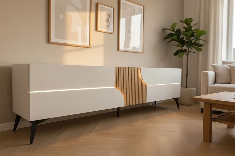 Meuble tv blanc et bois naturel - Marquis
