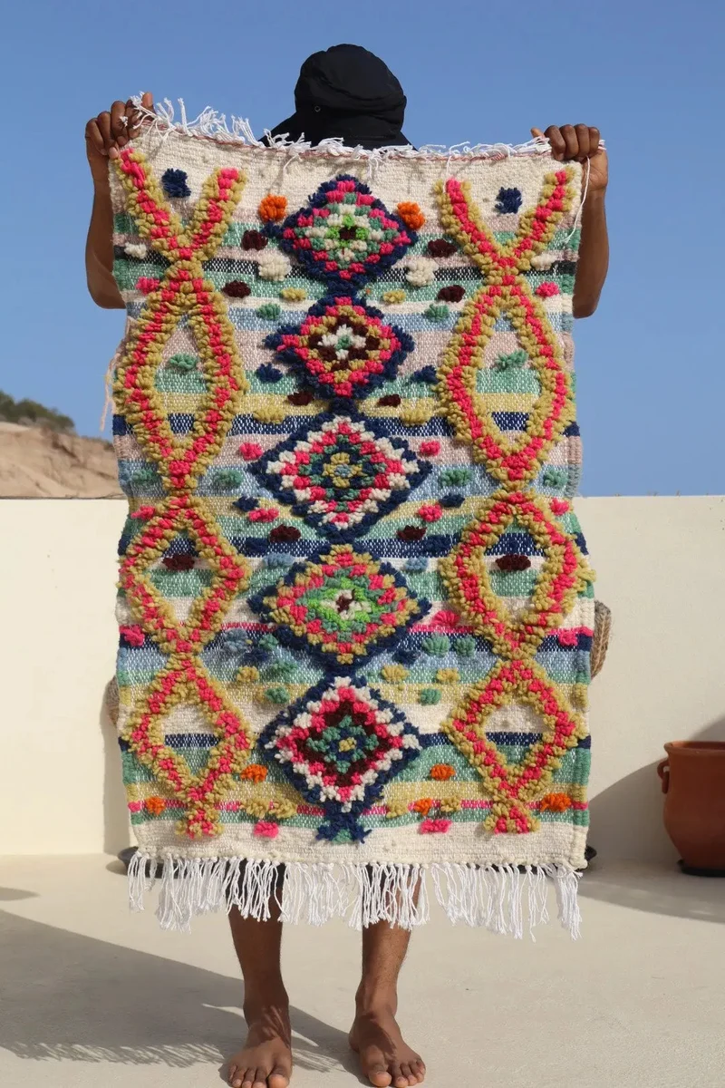 Tapis Berbère Coloré Azilal à Reliefs - 103 x 71 cm