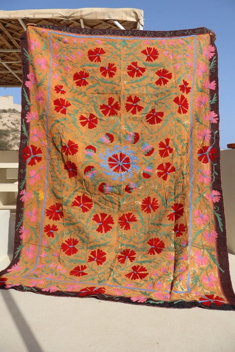 Kantha Suzani indien Brodé Multicolore Orange– Coton