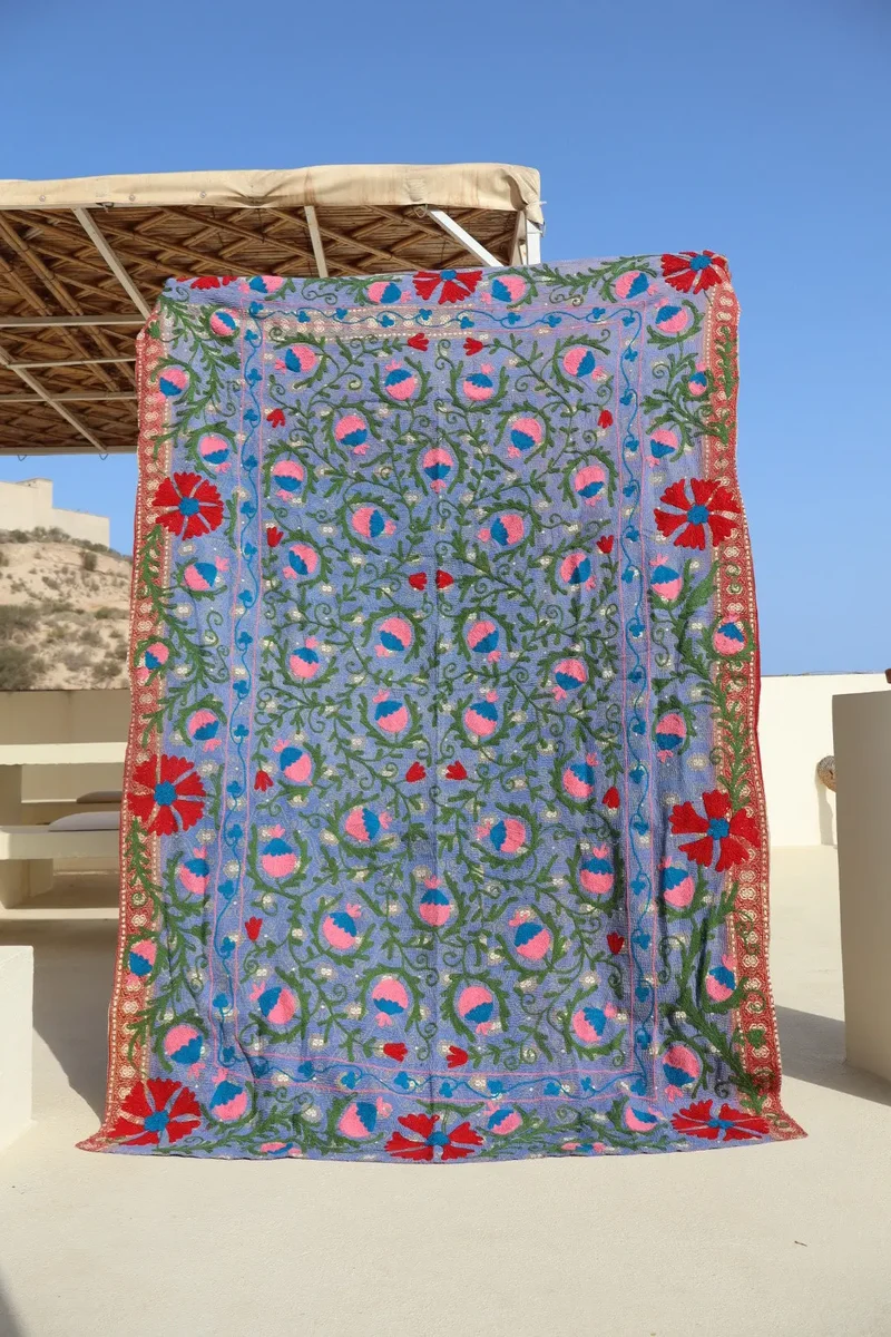 Kantha Suzani indien Brodé Multicolore Lilas– Coton