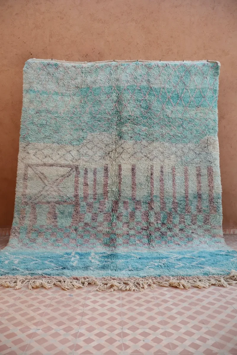 Tapis Berbère Coloré Bleu Béni Ouarain Qualité Supérieure - 290 x 212 cm