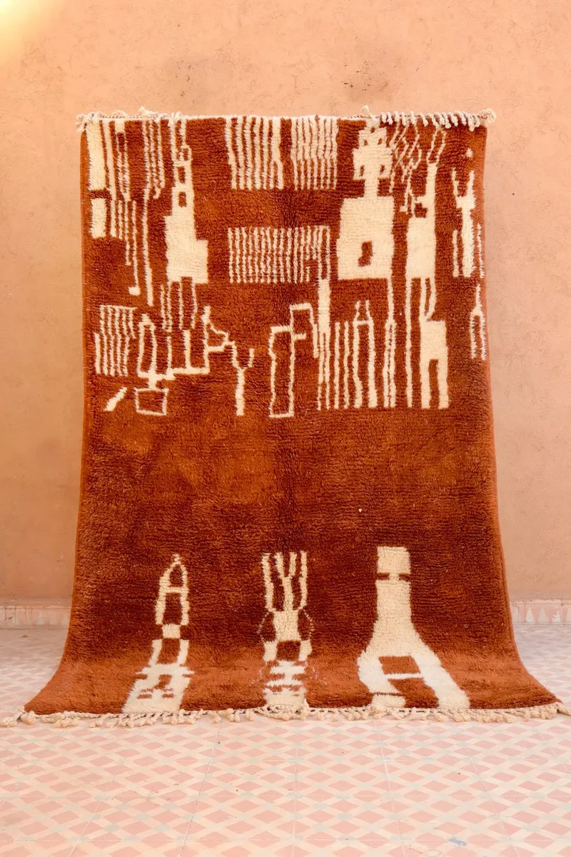 Tapis Berbère Azilal Contemporain Marron et Blanc - 238 x 143 cm