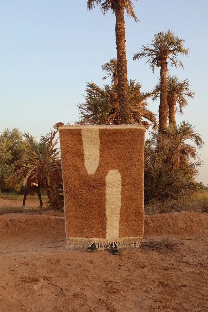 Tapis Berbère Béni Ouarain Moderne Beige Foncé Blanc - 160 x 110 cm