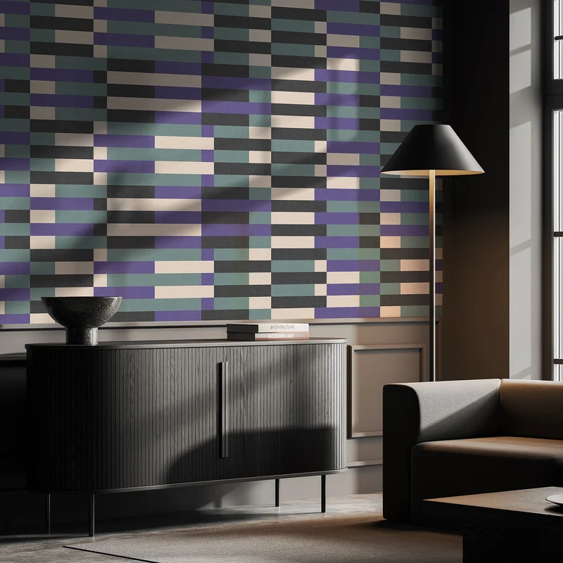 Papier peint violet et vert Bauhaus