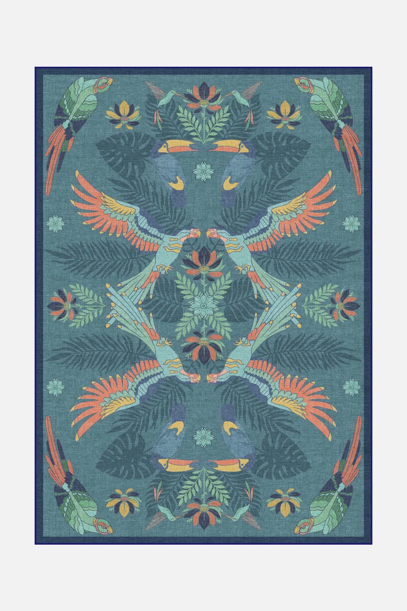 Tapis Oiseaux Tropicaux Bleu