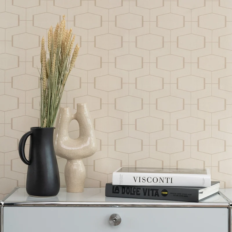 Papier peint beige Hexagone