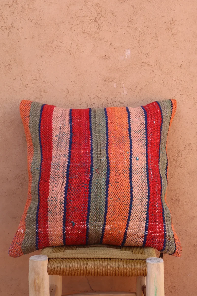 Coussin Haïk en Laine Rayé Multicolore Fait-Main ELA -